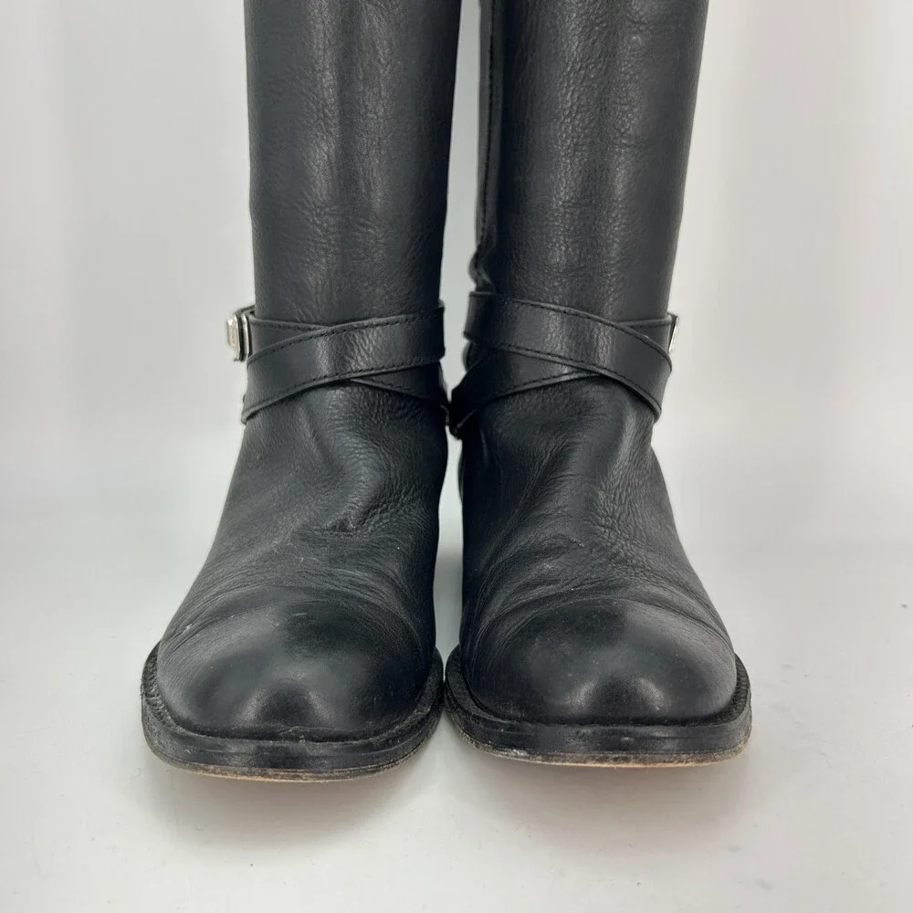 Coach Boots Womens Size 6.5 Christine Black Leather Riding Knee High Buckle